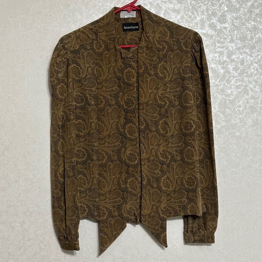 Arthur Chapnik Paisley Tie Neck Blouse Long Sleeve Vintage Academia Neutral S